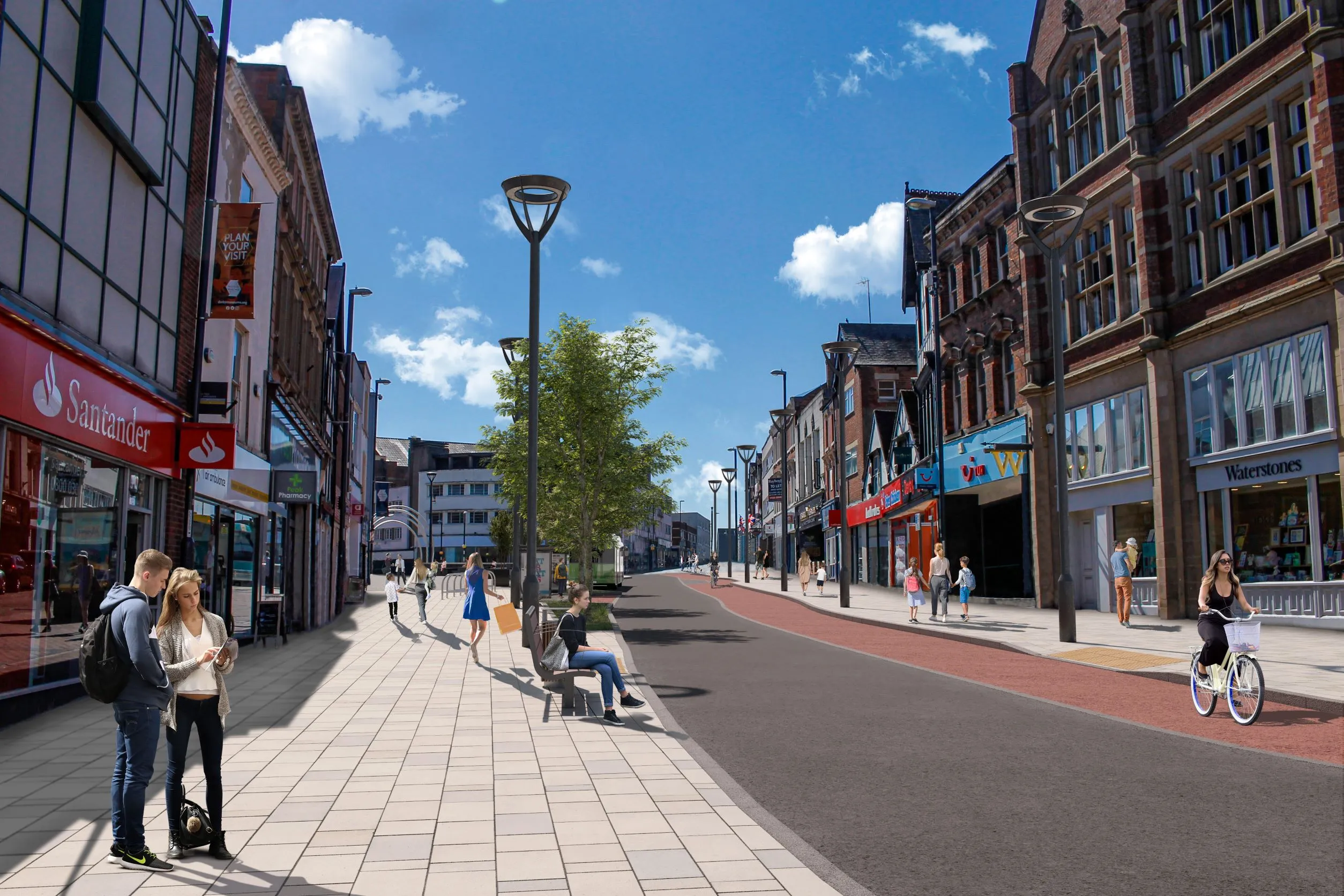 A computer generated image of how The Spot to St Peter's Street in Derby will look after redevelopment with Charcon sustainable products