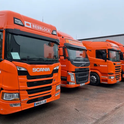 Besblock's distinctive orange coloured lorries